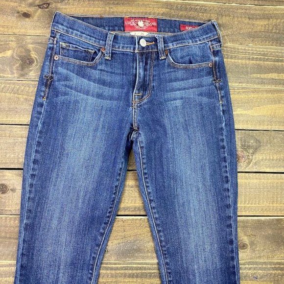 Lucky Brand Sofia Boot Size 2 LONG Dark Wash Stretch Denim Jeans 33" Inseam - Picture 5 of 7